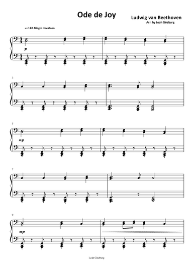 Ode To Joy in C Major (Intermediate level) (arr. Leah Ginzburg)
