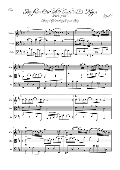 Air from Orchestral Suite 3 BWV1068 by Bach (On the G String) for String Trio (arr. Dandenong Ranges Strings)