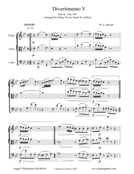 Mozart: Divertimento No. 5 for String Trio (arr. James M. Guthrie)