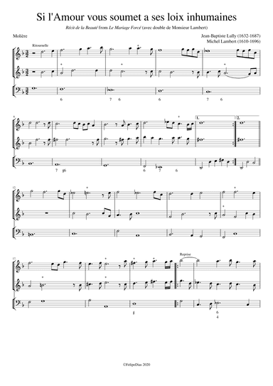 Récit de la Beauté: Si L'Amour vous soumet a ses loix inhumaines (arr. Early Music Scores)