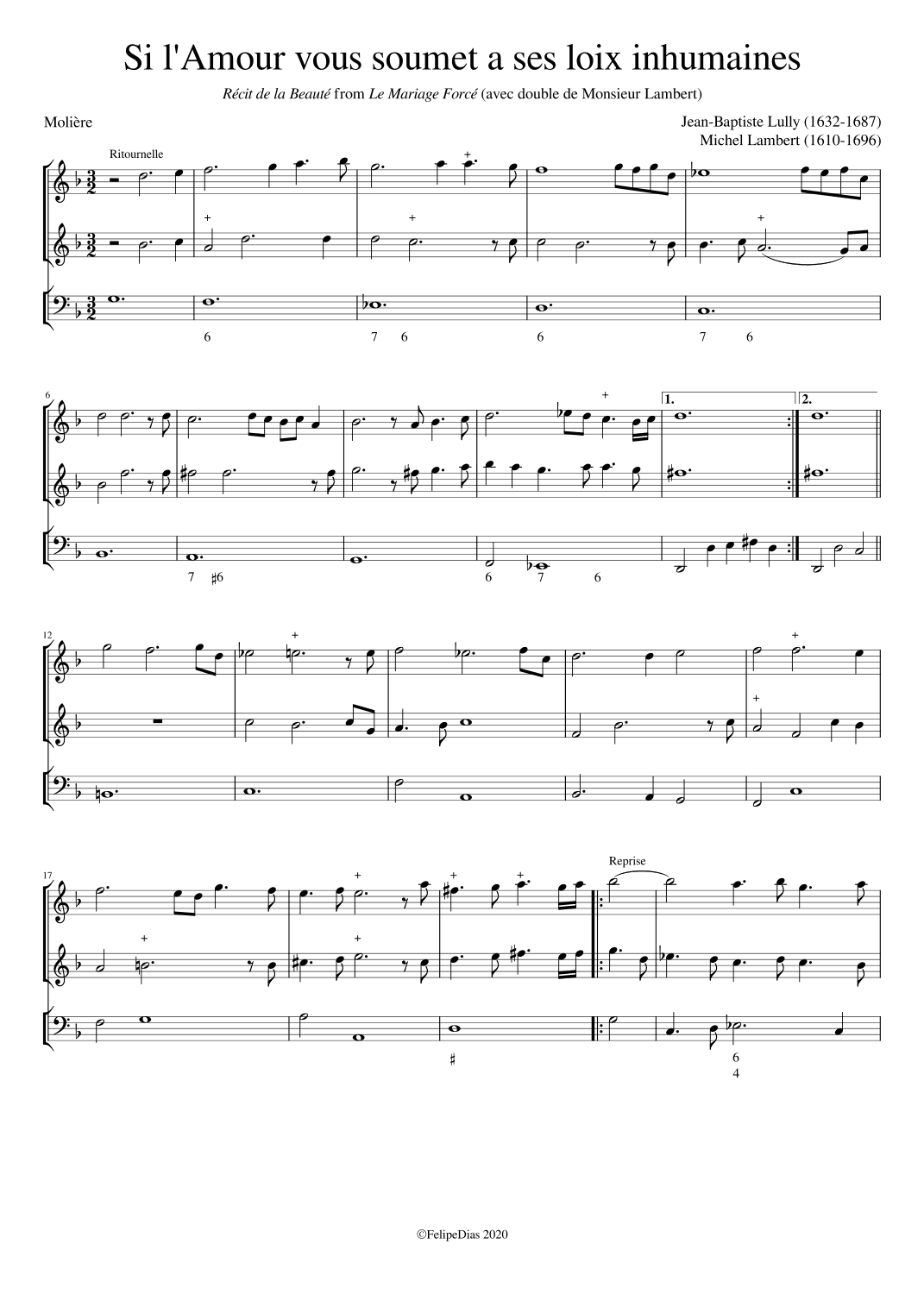 Récit de la Beauté: Si L'Amour vous soumet a ses loix inhumaines (arr. Early Music Scores)