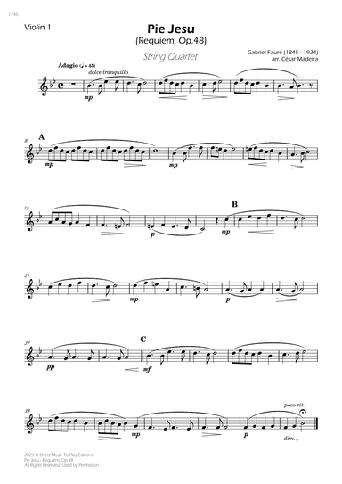Pie Jesu (Requiem, Op.48) - String Quartet (Individual Parts) (arr. César Madeira)