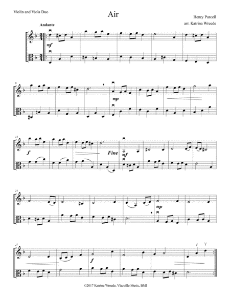 Purcell Air - for Violin and Viola (arr. Katrina Wreede)