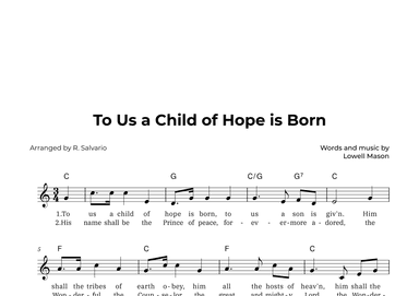 To Us a Child of Hope is Born (Key of C Major) (arr. R. Salvario)