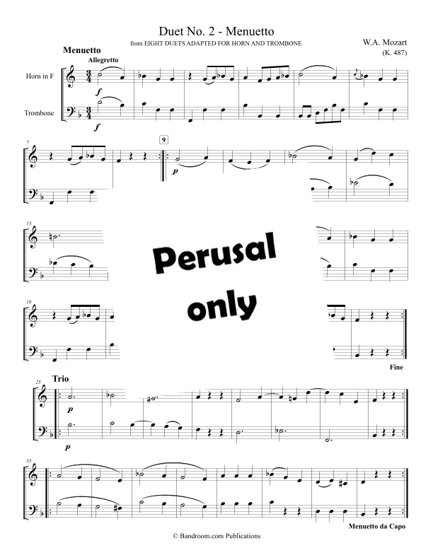“Duet No. 2 - Menuetto” from EIGHT DUETS ADAPTED FOR HORN AND TROMBONE (arr. Brian Harris)