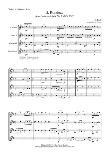 Rondeau Suite 2 BWV 1067 for clarinet quartet (arr. Amadeus Music)