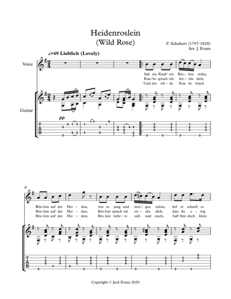 Schubert- Heidenroslein for voice and guitar (arr. Evans, Jack)