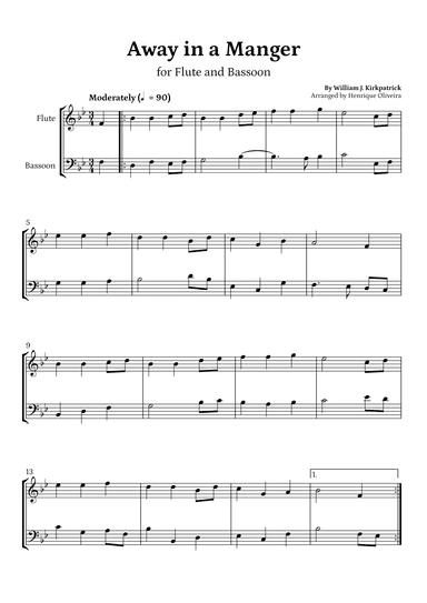 Away in a Manger (Flute and Bassoon) - Beginner Level (arr. Henrique Oliveira)