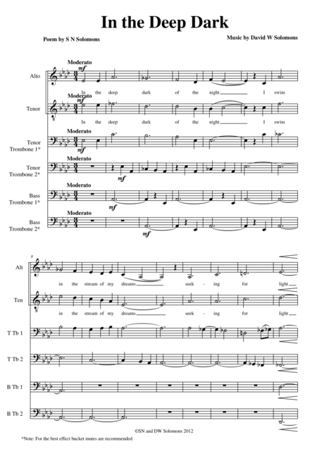 In the deep dark of the night for 2 altos and 4 trombones