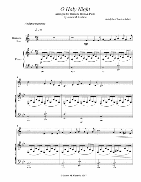 O Holy Night for Baritone Horn & Piano (arr. James M. Guthrie, ASCAP)