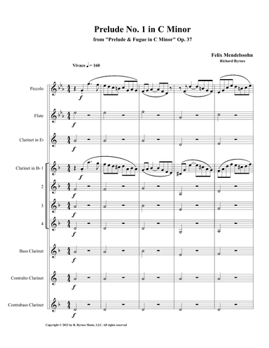 Mendelssohn - Prelude in C Minor, Op. 37 (Clarinet Octet + Piccolo & Flute) (arr. Richard Byrnes)