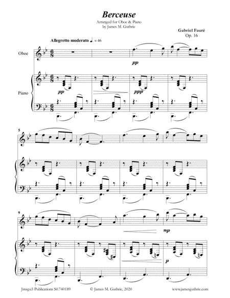 Fauré: Berceuse Op. 16 for Oboe & Piano (arr. James Guthrie, ASCAP)