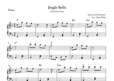 Jingle Bells (Christmas Song) for Easy Piano Solo with Chords (F Major) (arr. Fabio Britto)