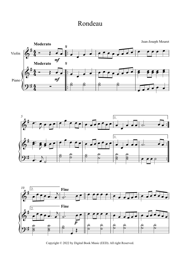 Rondeau - Jean-Joseph Mouret (Violin + Piano) (arr. Digital Book Music)
