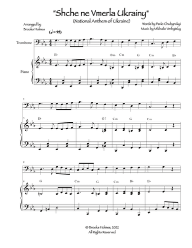National Anthem Of Ukraine - Schche ne Vmerla Ukrainy (Trombone & Piano) (arr. Brooks Holmes)