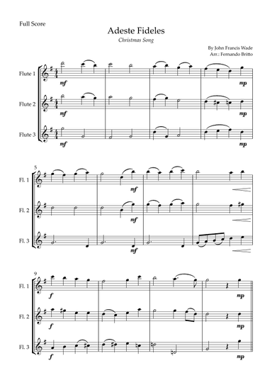 Adeste Fideles (Christmas Song) for Flute Trio (arr. Fernando Britto)