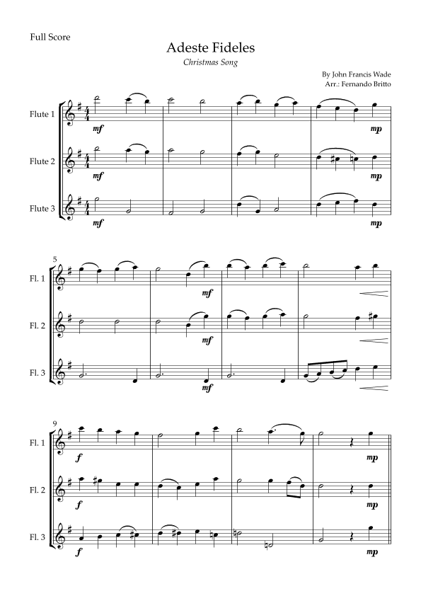 Adeste Fideles (Christmas Song) for Flute Trio (arr. Fernando Britto)