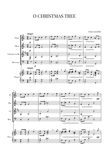 O Christmas Tree for Wind Quartet and Piano (arr. Cadenza Editions)