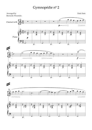 Gymnopédie nº 2 - For Clarinet in Bb and Piano (arr. Bernardo Thronicke)