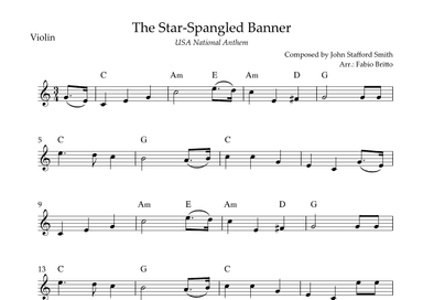 The Star Spangled Banner (USA National Anthem) for Violin Solo with Chords (C Major) (arr. Fabio Britto)