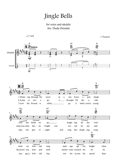 Jingle Bells (B major - TABS - with lyrics) (arr. Duda Oriontte)