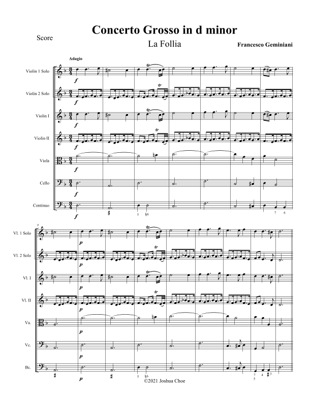Concerto Grosso in D minor, "La Follia" (arr. Joshua Choe)