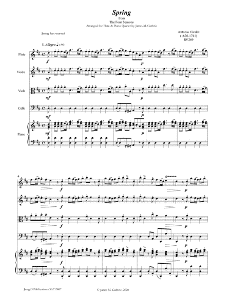 Vivaldi: Spring from the Four Seasons for Flute & Piano Quartet (arr. James M. Guthrie, ASCAP)