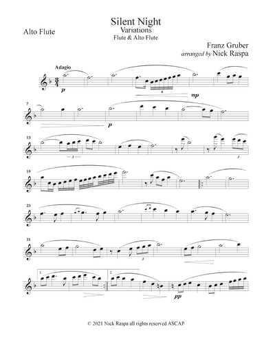 Silent Night - variations (Flute & Alto Flute Duet) Alto Flute part (arr. Nick Raspa)