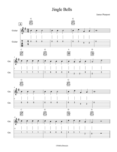 Jingle Bells/Easy guitar(TAB + Chords) (arr. José Villamayor)