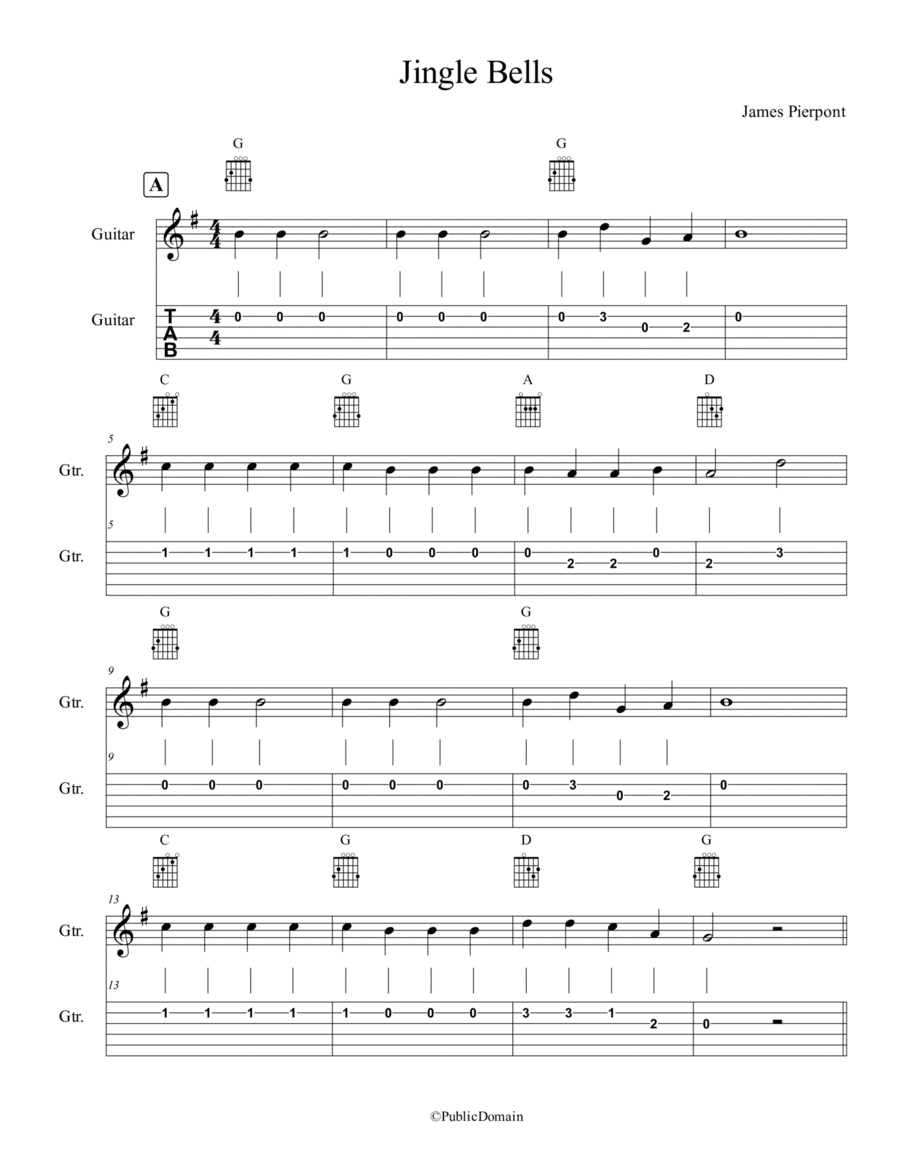 Jingle Bells/Easy guitar(TAB + Chords) (arr. José Villamayor)