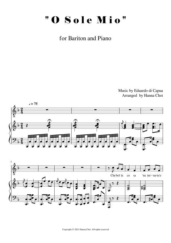 O Sole Mio [for Voice and Piano Accompaniment] (arr. Hanna Choi)
