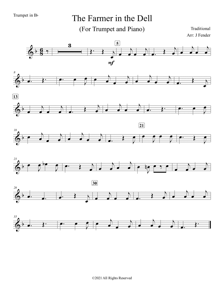 The Farmer in the Dell (Easy) (For Trumpet and Piano) (arr. Jerremy Fender)