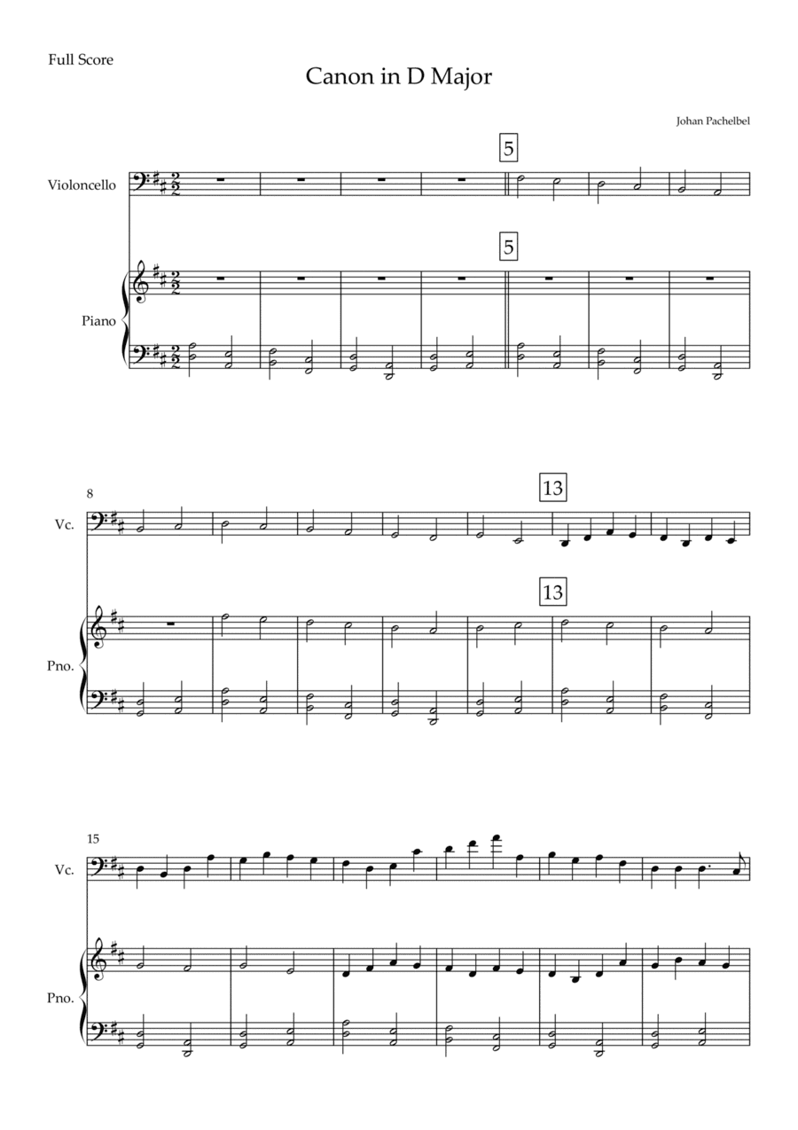 Canon in D Major (Johann Pachelbel) for Cello Solo and Piano Accompaniment (arr. Fabio Britto)