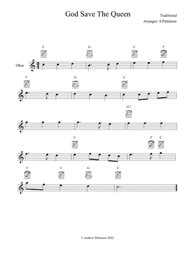 God save the Queen for Easy Oboe (arr. Andrew Pattinson)