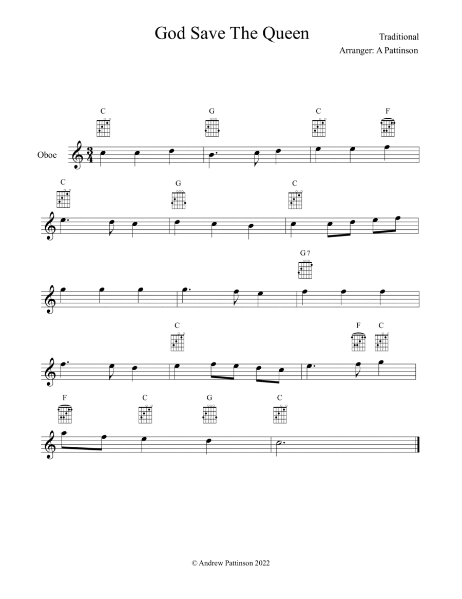 God save the Queen for Easy Oboe (arr. Andrew Pattinson)