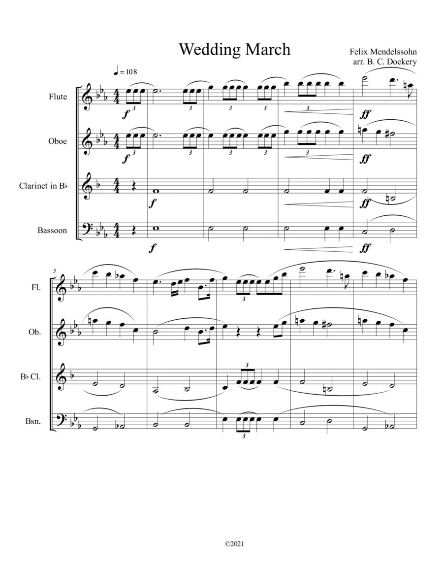 Wedding March for Woodwind Quartet (arr. B. C. Dockery)