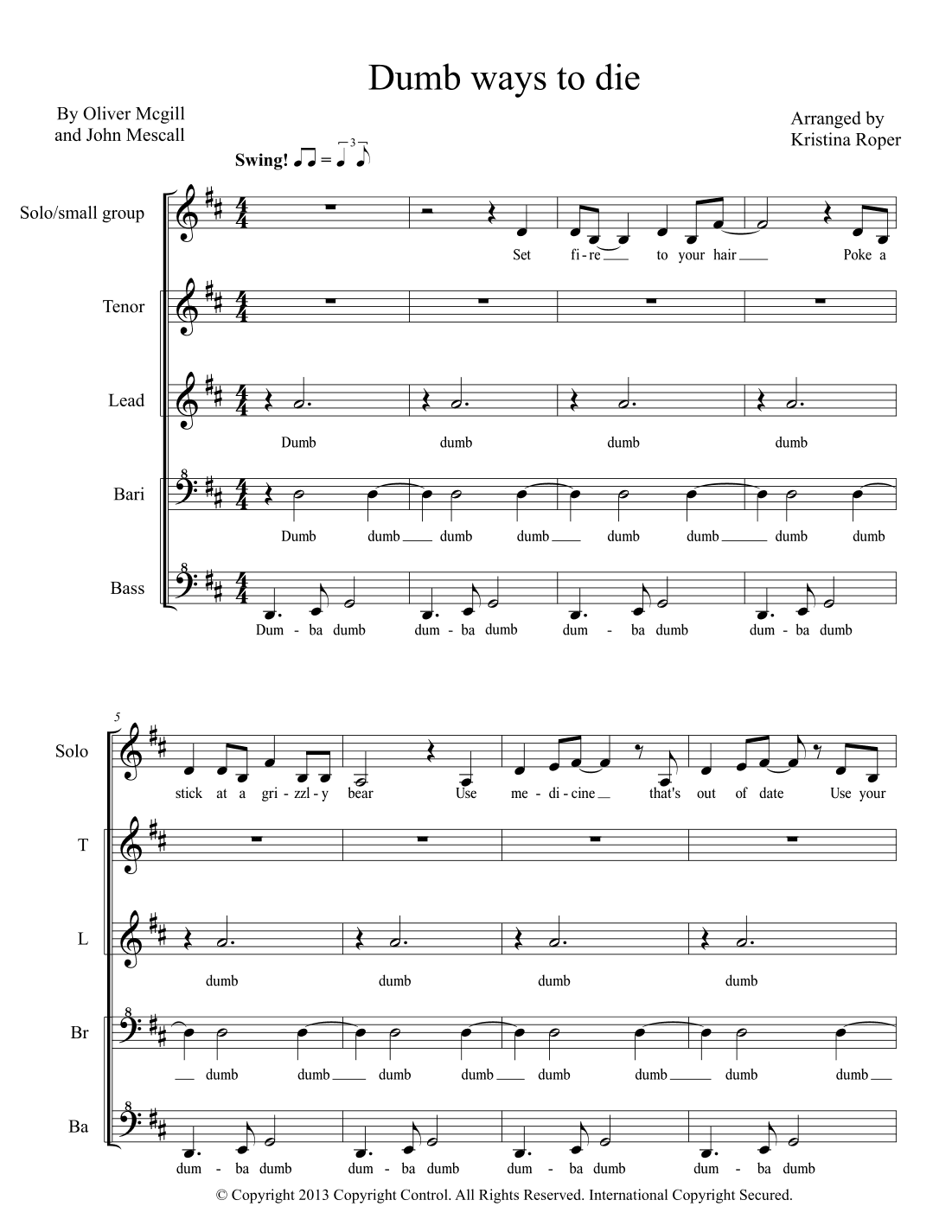 Dumb Ways To Die (arr. Kristina Roper)