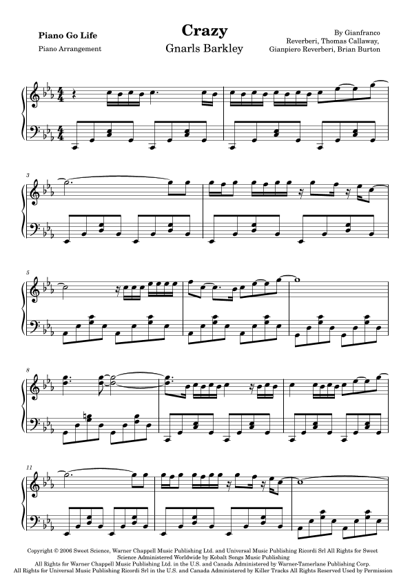 Crazy (arr. Piano Go Life)