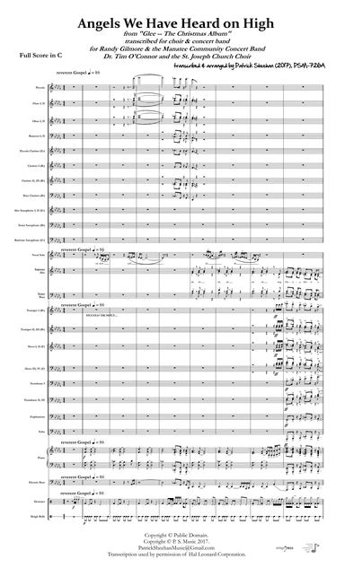 Angels We Have Heard on High [Glee] for solo female vocalist, SATB chorus and wind band (arr. Patrick Sheehan)