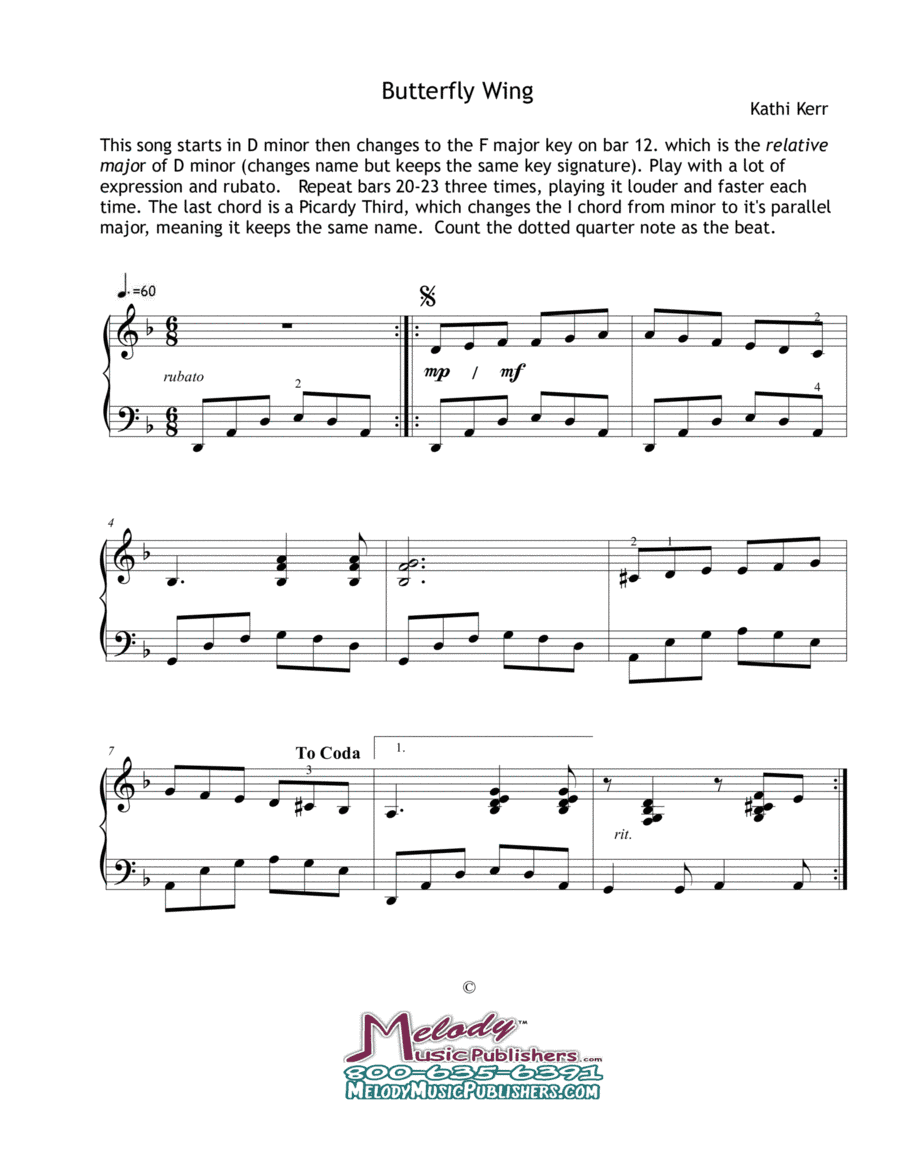 Piano solo late intermediate - "Butterfly Wing"