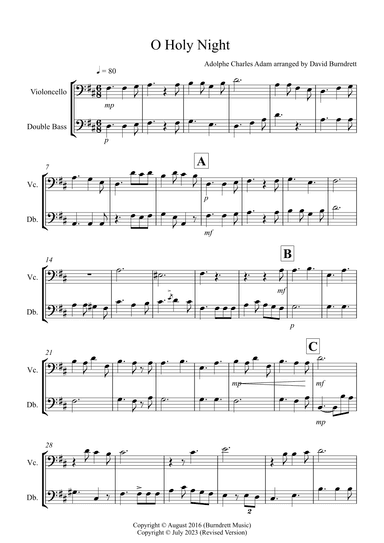 O Holy Night for Cello and Double Bass Duet (arr. David Burndrett)