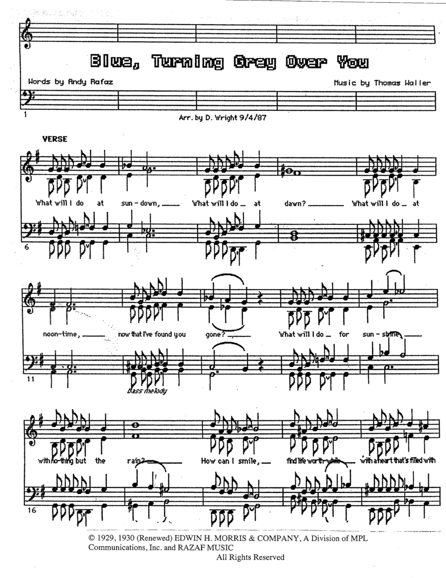 Blue Turning Grey Over You (arr. David Wright)