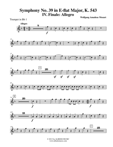 Mozart Symphony No. 39, Movement IV - Trumpet in Bb 1 (Transposed Part), K. 543 (arr. Doug Clyde)