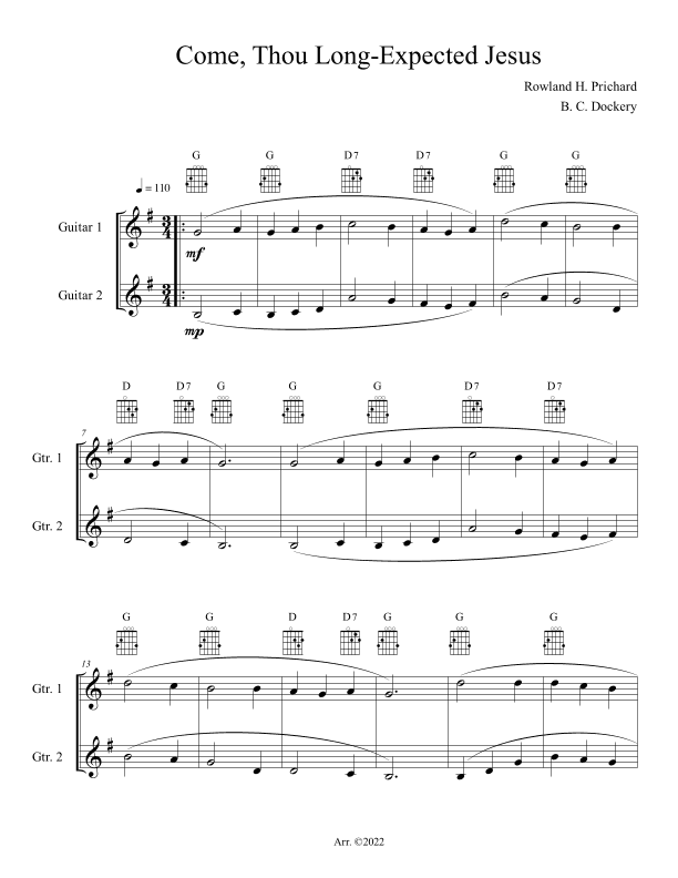 Come, Thou Long-Expected Jesus (Guitar Duet or Trio) (arr. B. C. Dockery)