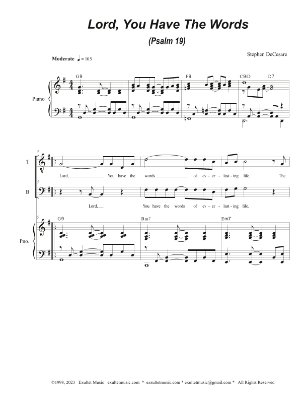 Lord, You Have The Words (Psalm 19) (Duet for Tenor and Bass solo)