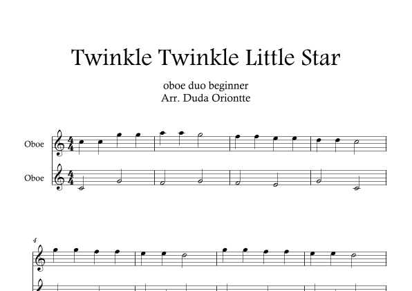 Twinkle Twinkle Little Star DUET (For BEGINNER and kids)  (oboe duo) (arr. Duda Oriontte)