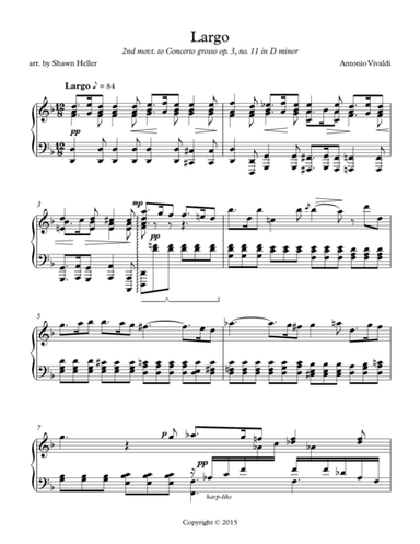 Largo (2nd mvt.) from Concerto grosso, op. 3, #11 in D minor, RV565, Piano Solo arr. Shawn Heller (arr. Shawn Heller)