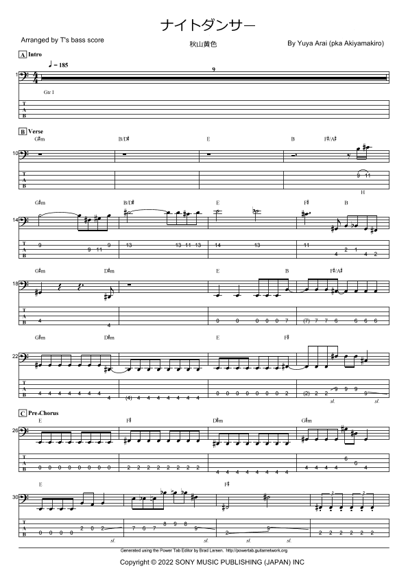 Night Dancer (arr. T's bass score)