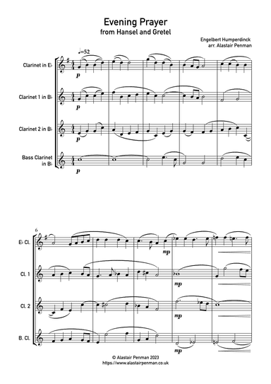 Evening Prayer from Hansel and Gretel (clarinet quartet) (arr. Alastair Penman)