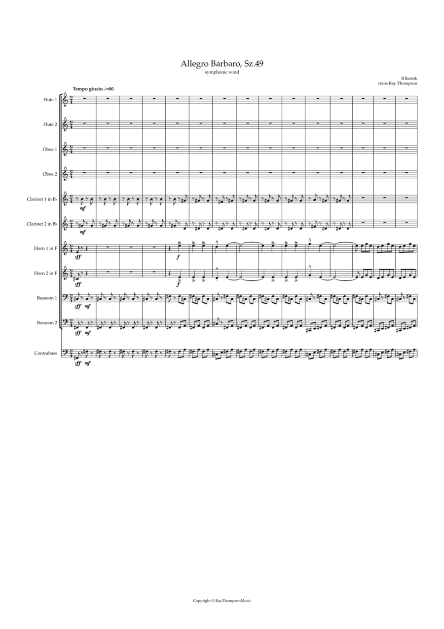 Bartók: Allegro Barbaro, Sz.49 - symphonic wind dectet/bass (arr. Ray Thompson)